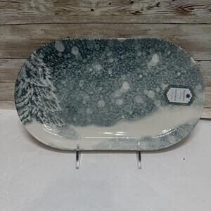 Intesa Turkey Winter Snow Scene Oval Platters 11 3/4x7 & 9.5x5.5 NEW